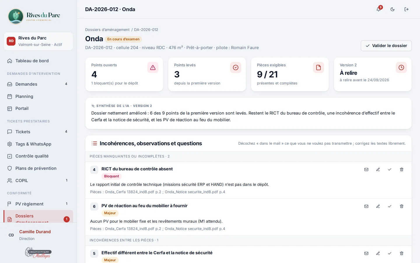 Dossier d’aménagement preneur dans MallOps