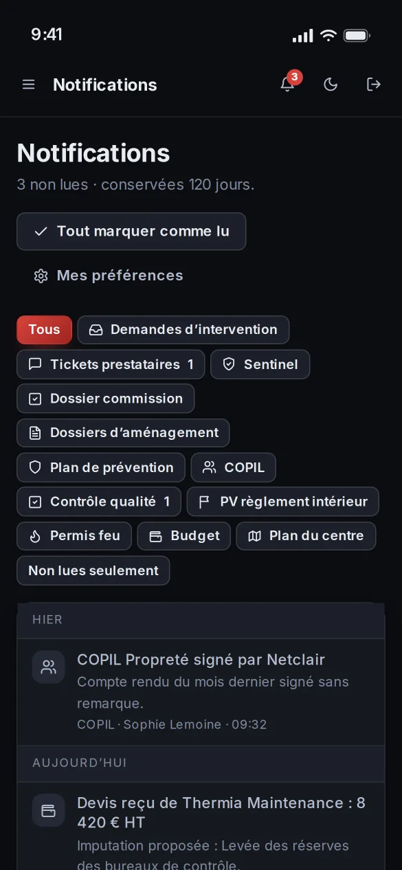 Notifications de l’application MallOps sur iPhone