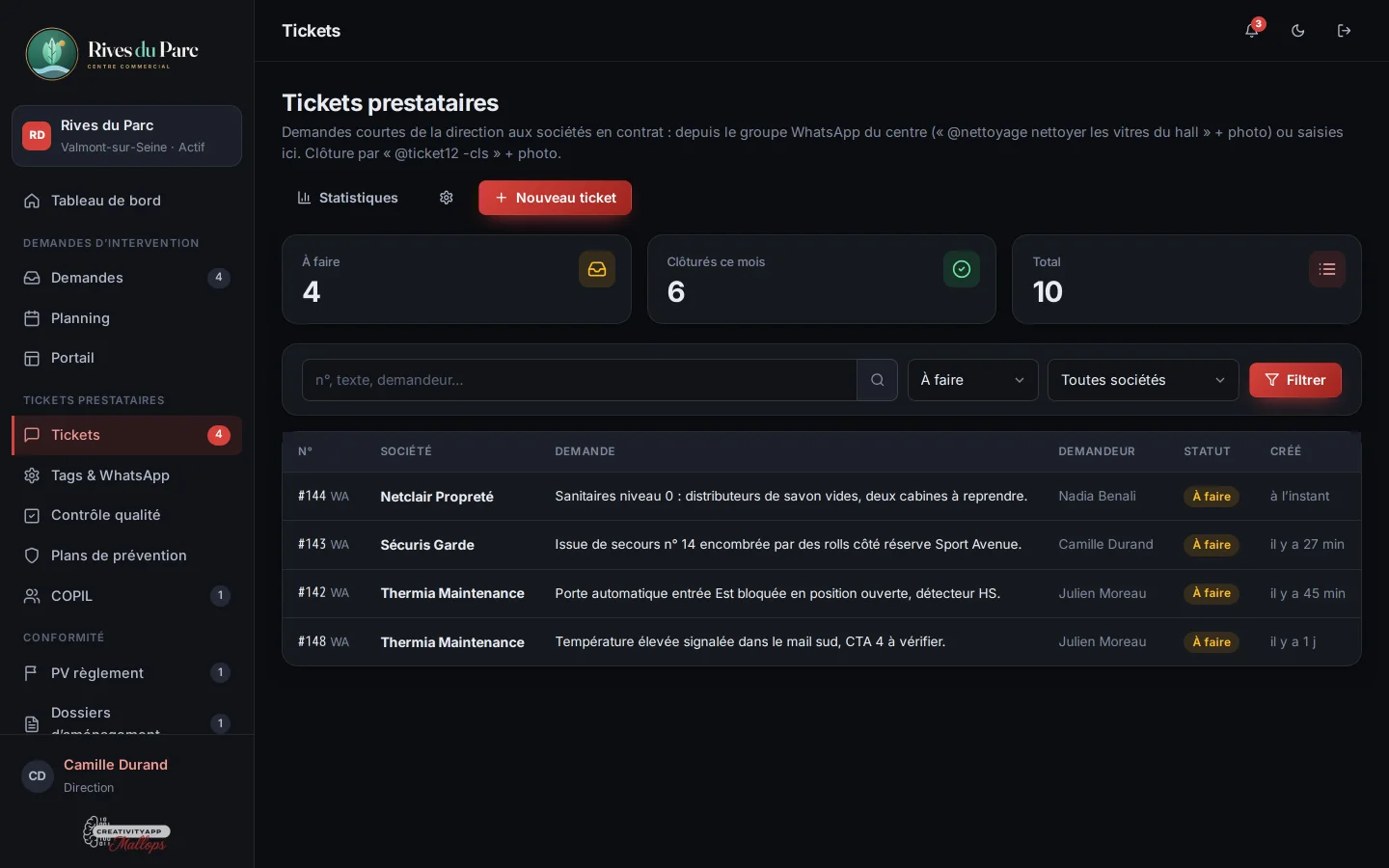 Un message WhatsApp avec un tag devient un ticket suivi
